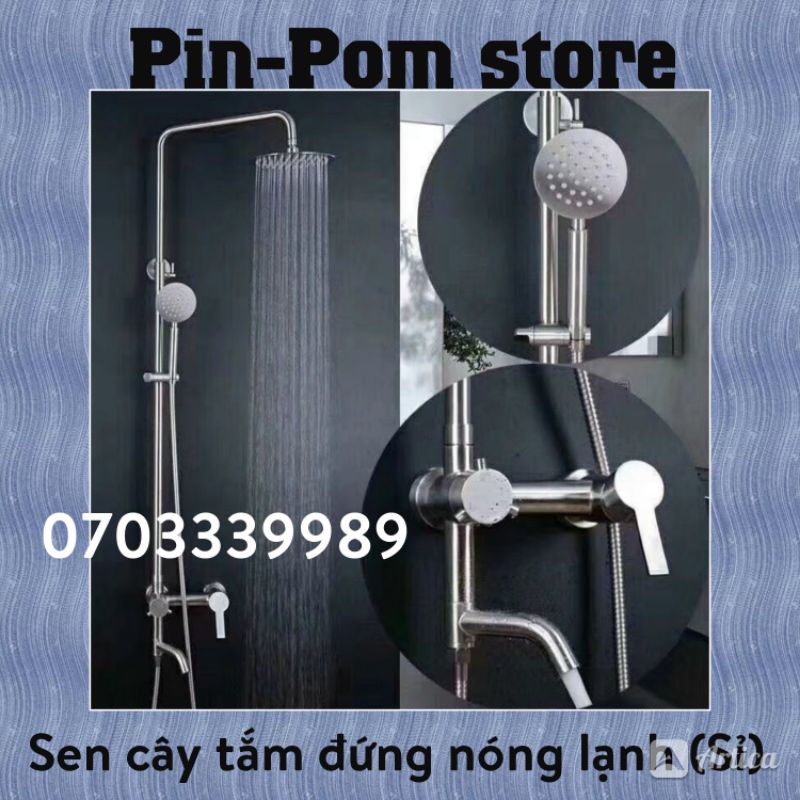 Bộ sen cây tắm đứng nóng lạnh inox 304 - Thân tròn lệch