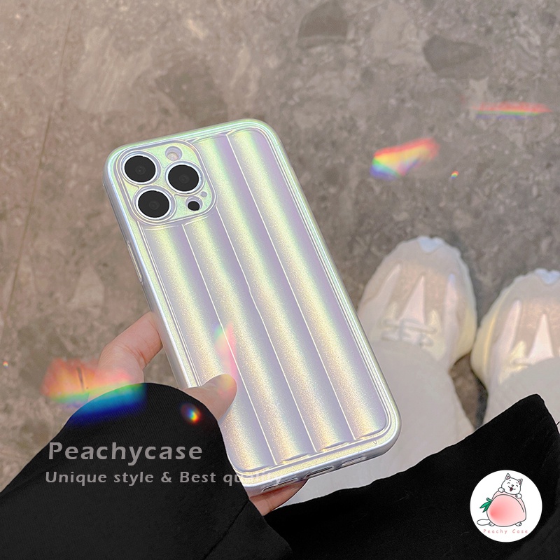 Ốp Điện Thoại TPU Mềm Nhám Trong Suốt Họa Tiết Sọc Laser Trắng Cho iPhone 14 13 12 Pro Max 11 Xr Xs Max X 7 8 Plus 13Mini