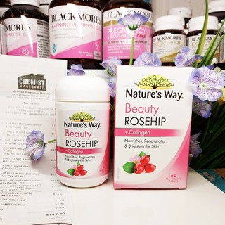 Viên Dưỡng trắng da Nature's Way Beauty Rosehip + Collagen 60 viên