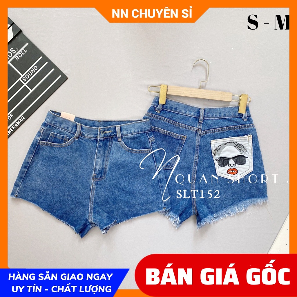 Quần short jean thêu hình cô gái thêu họa tiết dễ thương chất cao cấp nặng tay SLT152