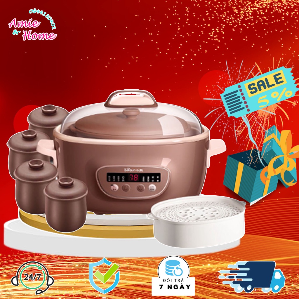 Nồi nấu chậm hầm cháo chưng yến BEAR DDZ-C25R6 (1 thố to + 4 thố nhỏ + Khay hấp)- Quốc tế