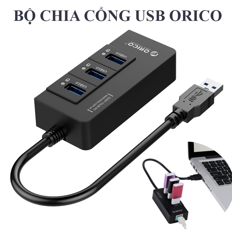 Đầu Chia 3 ổ USB ORICO, Bộ Chia Usb Hub 3 Cổng Usb 3.0 Tích Hợp Cổng Lan, Bộ chia cổng USB, Cổng giao tiếp USB