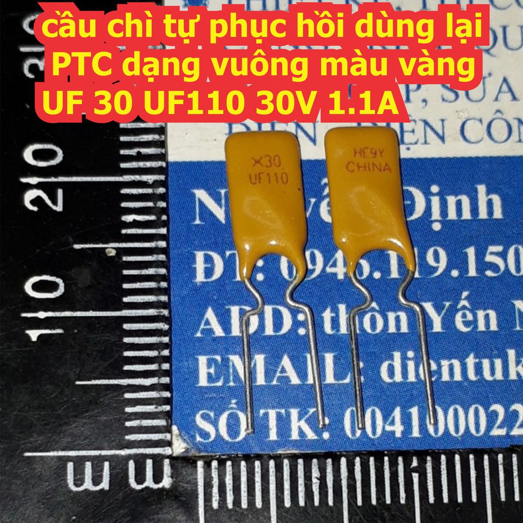 cầu chì tự phục hồi dùng lại PTC dạng vuông màu vàng UF 30 UF110 ~ UF900 30V 1.1A ~ 9A kde7531