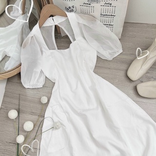 đầm midi trắng tay voan