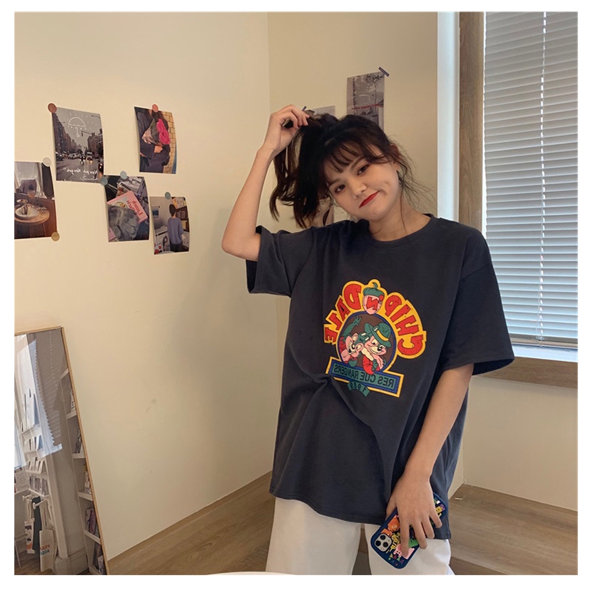 SUXI Áo thun cổ tròn ngắn tay in hình thời trang mùa hè cho nữ