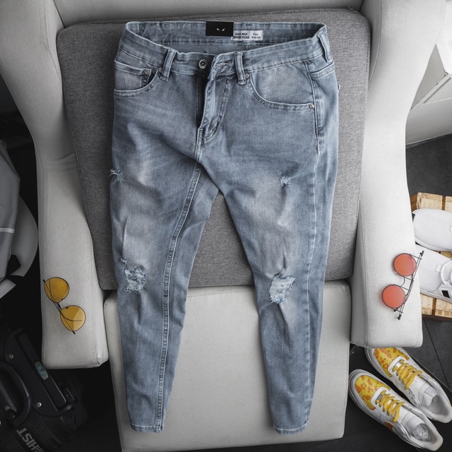 Quần Jean nam hàng cao cấp kiểu rách bụi ống ôm vừa co giãn | BigBuy360 - bigbuy360.vn