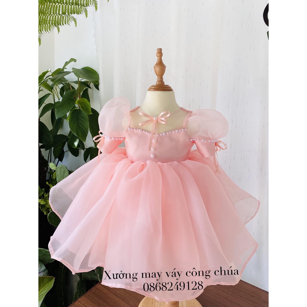 Váy Cộc tay viền ngọc có nơ