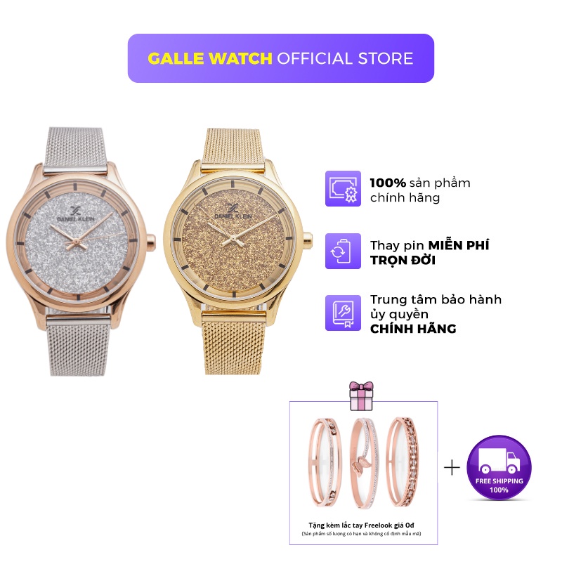 Đồng hồ nữ Daniel Klein Watch DK.1.12531 mặt nhỏ đính đá, kính cứng chống xước, chống nước, dây thép đeo tay cao cấp
