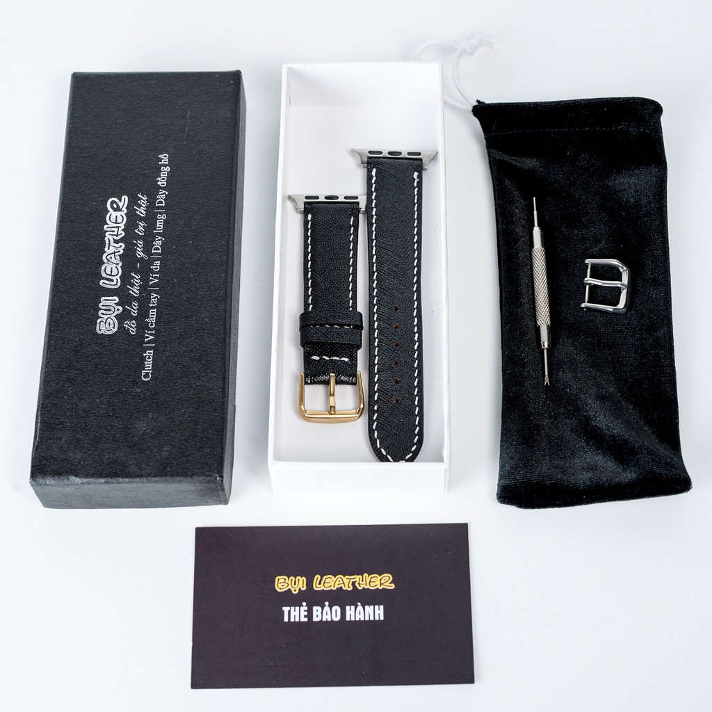 Dây da apple watch da saffiano D117 cao cấp-khâu tay thủ công- dây apple watch series 3 series 4 series 5