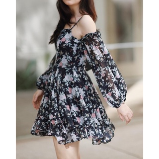Đầm xoè tay phồng hoa ruchan