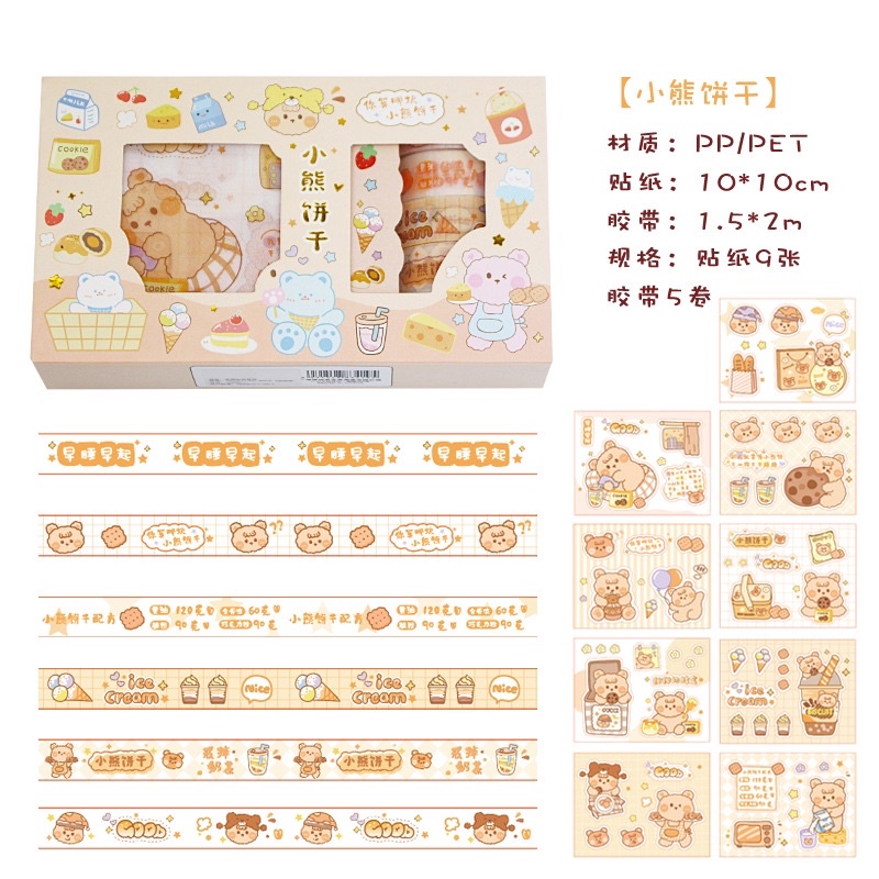 Hộp Set Sticker Hình Dán và Washitape Băng Keo Trang Trí dễ thương ngộ nghĩnh
