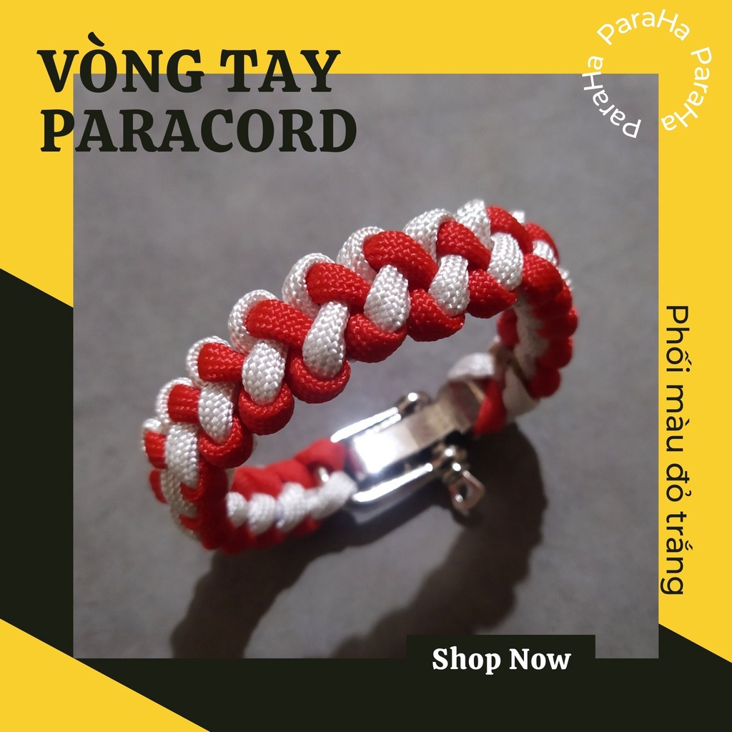 Vòng Tay Paracord phối màu trắng đỏ - ParaHa - Tặng móc khóa - Màu chủ đạo trong logo FTU