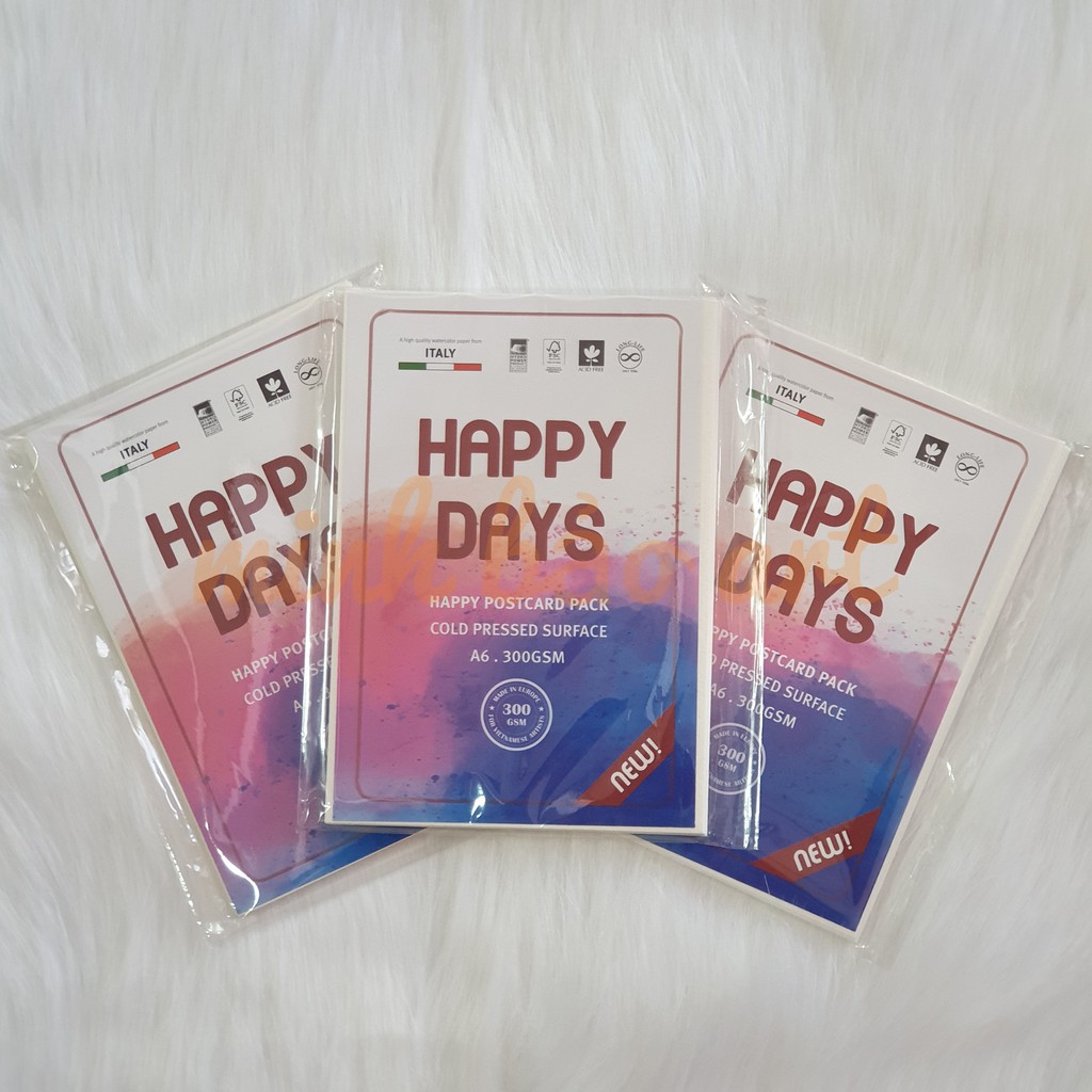 GIẤY VẼ MÀU NƯỚC POSTCARD HAPPY 300 GSM A6 (VÂN COLD, 10 TỜ), GIẤY VẼ 200 / 250 GSM (20 TỜ)