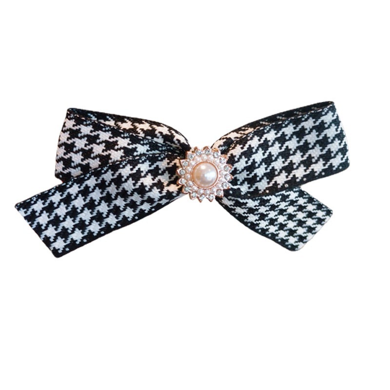 Cột tóc nơ họa tiết đính kèm châu viền trắng nàng thơ cực xinh CT12