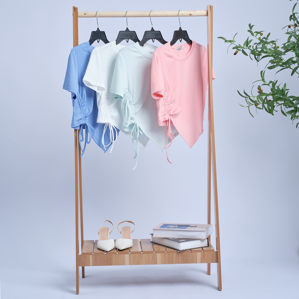 Áo Thun Croptop Nữ HECCI Ngắn Tay Đủ Màu Vạt Áo Chéo B404