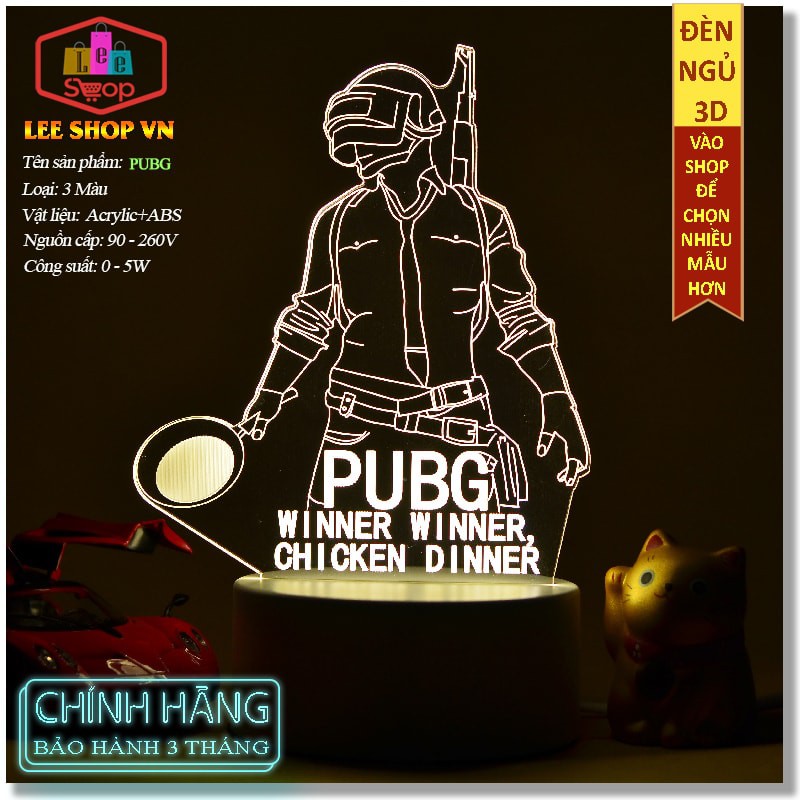 ✅[ Chính Hãng] Đèn Ngủ 3D Thay Đổi 3 Màu Sắc - Mẫu PUBG- Là Món Quà Ý Nghĩa Cho Bạn Và Người Thân Yêu