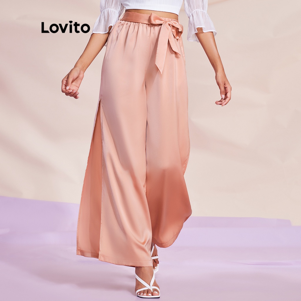 Quần dài (Lovito Exclusive) STIPPLING WORLD Tách ren trơn Bình thường L28LE045 (Hồng san hô)