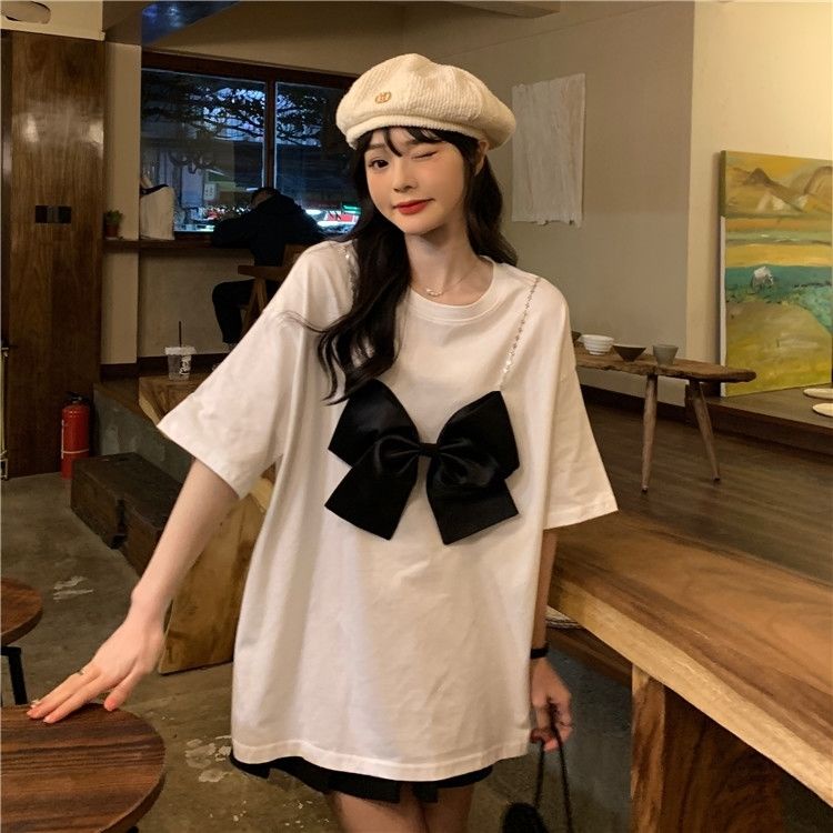 Áo Thun Tay Ngắn Đính Nơ Thời Trang 2022 Mới Cho Nữ