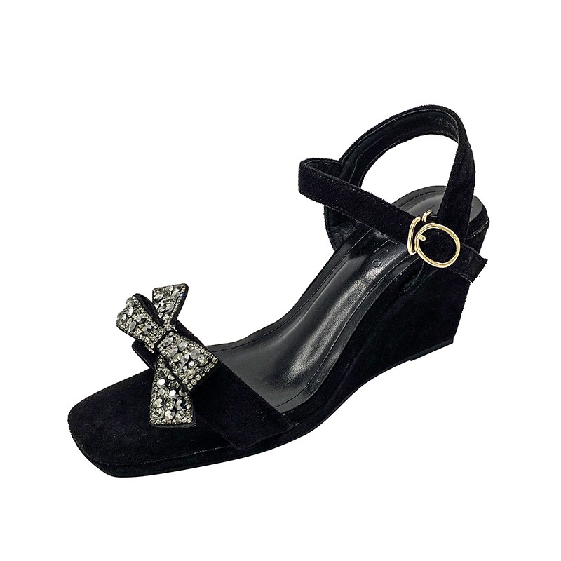 Sandal đế xuồng nơ đá gót cao 8cm size 34/40   220621 TP5