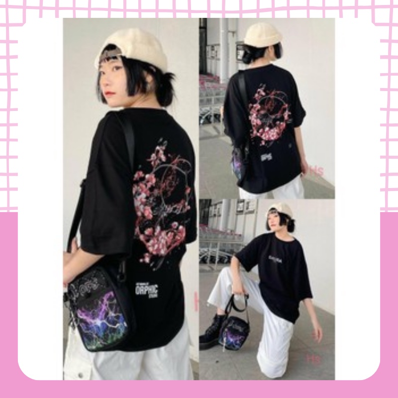 Áo Phông Hoa Anh Đào Unisex , Nam Nữ Dáng Rộng In Chữ Sakura Dáng Rộng G009