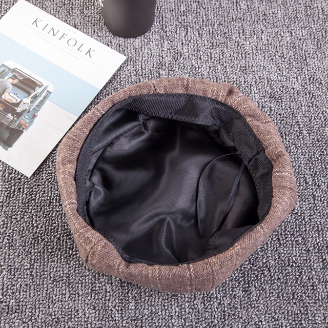 Mũ nồi beret caro có dây rút