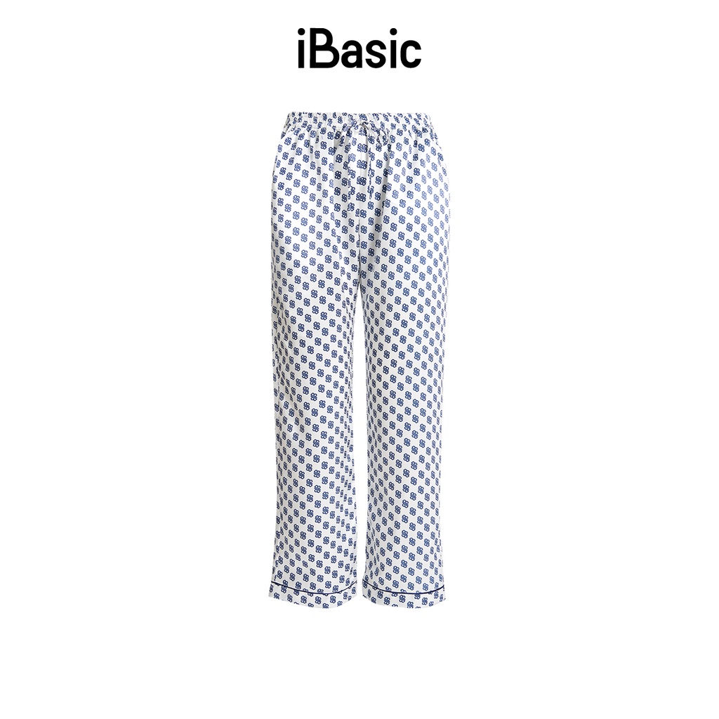 Quần dài pyjama lụa Satin ngắn hoạ tiết icon iBasic HOMW029B