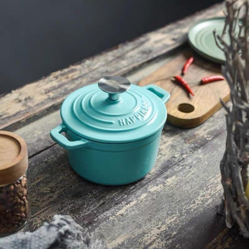 NỒI GANG MINI TRÁNG MEN SIZE 14CM KÈM NẮP