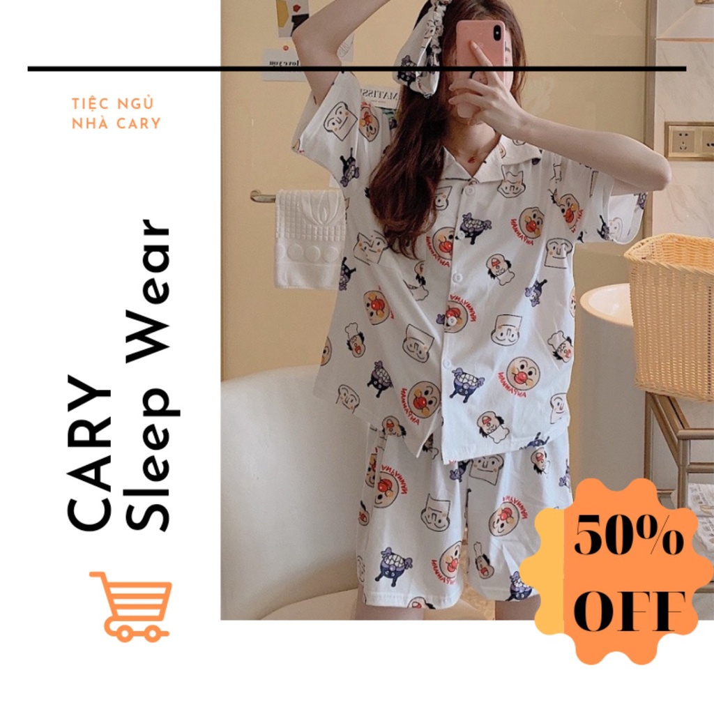 Đồ bộ nữ mặc nhà dễ thương CARY, bộ ngủ pijama hoạt hình freesize tay cộc quần cộc mùa hè chất kate mềm