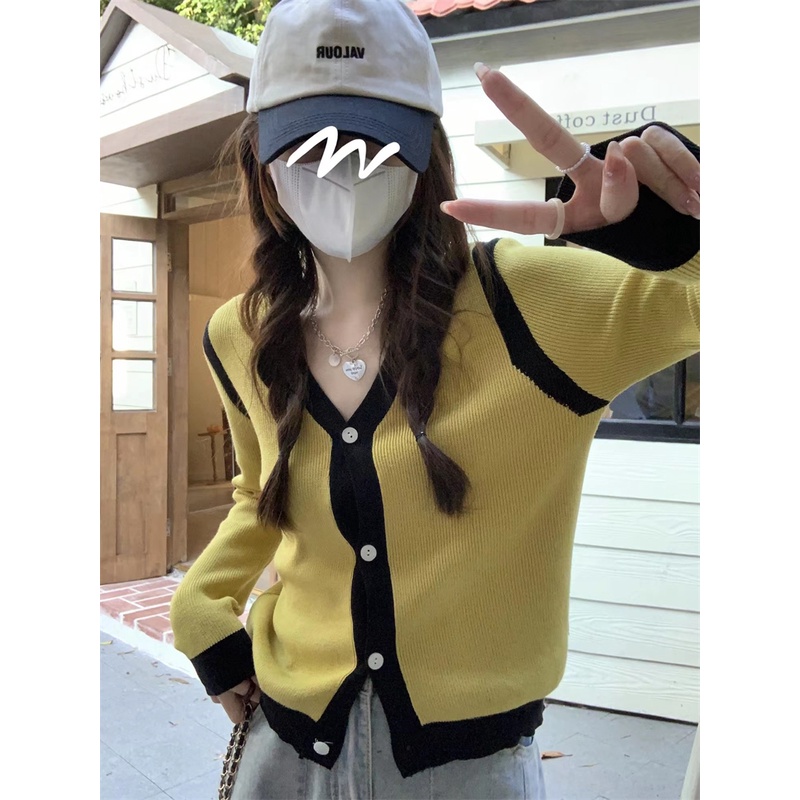 ZHELIHANGFEI Áo Khoác Len Cardigan Tay Dài Cổ Chữ V Thời Trang Cho Nữ