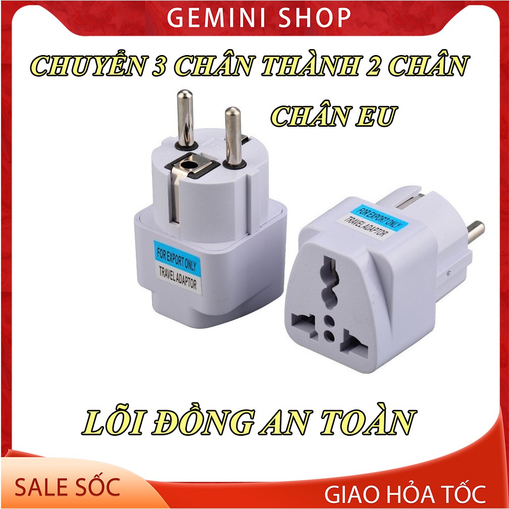 Phích cắm chuyển đổi 3 chân thành 2 chân, ổ cắm 3 chấu thành 2 chấu tròn mã 3C GEMINI SHOP