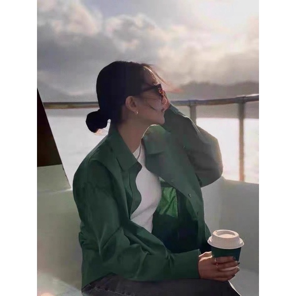 Sơmi Za Xanh lá đậm highfashion ( cúc áo random)