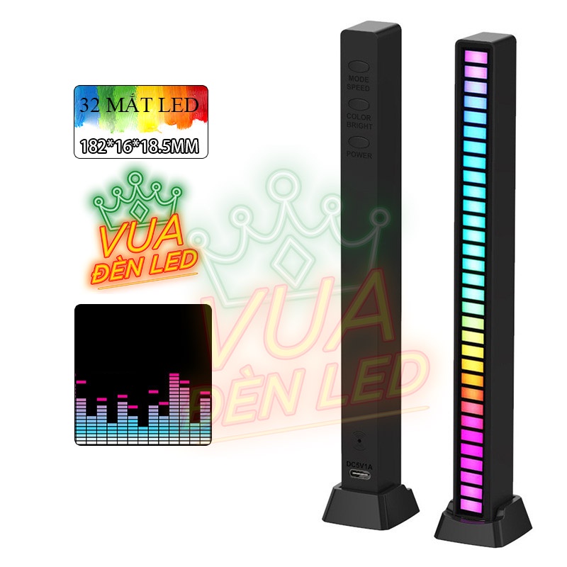 Thanh đèn Led nháy theo nhạc RGB, cảm biến âm thanh siêu nhạy, có chân đế trang trí bàn làm việc