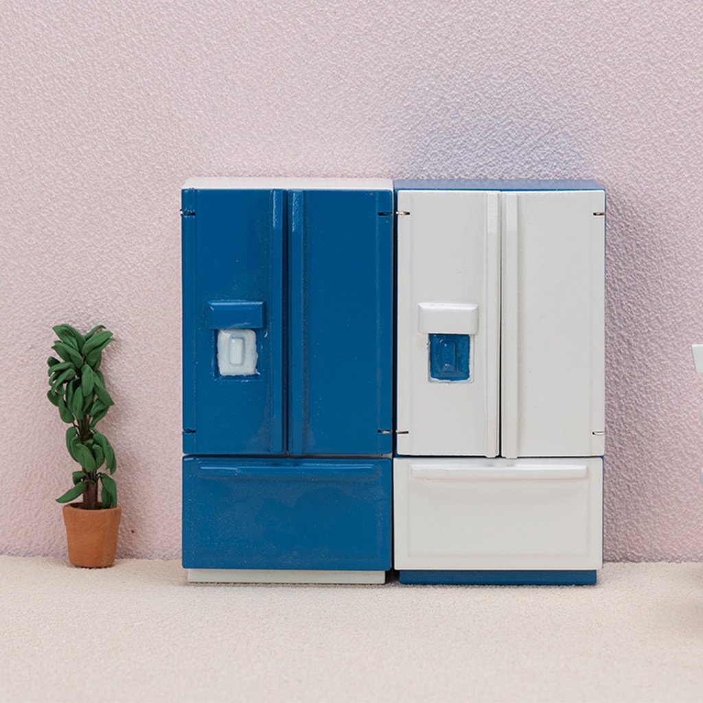 Tủ lạnh gỗ hai cửa mini tỉ lệ 1 12 dùng trang trí nhà búp bê - ảnh sản phẩm 4