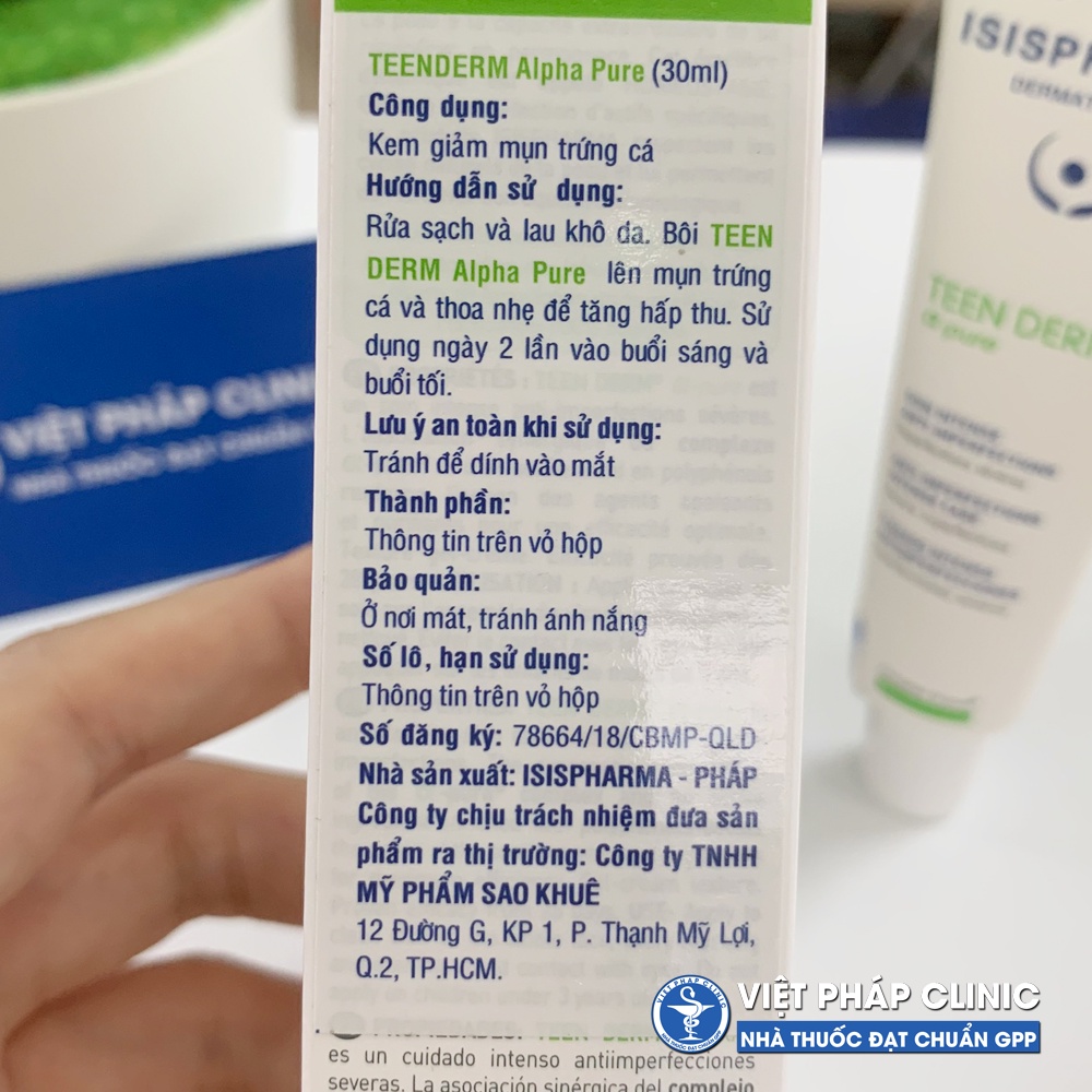 Kem giảm mụn trứng cá Isispharma TeenDerm Alpha Pure 30ml