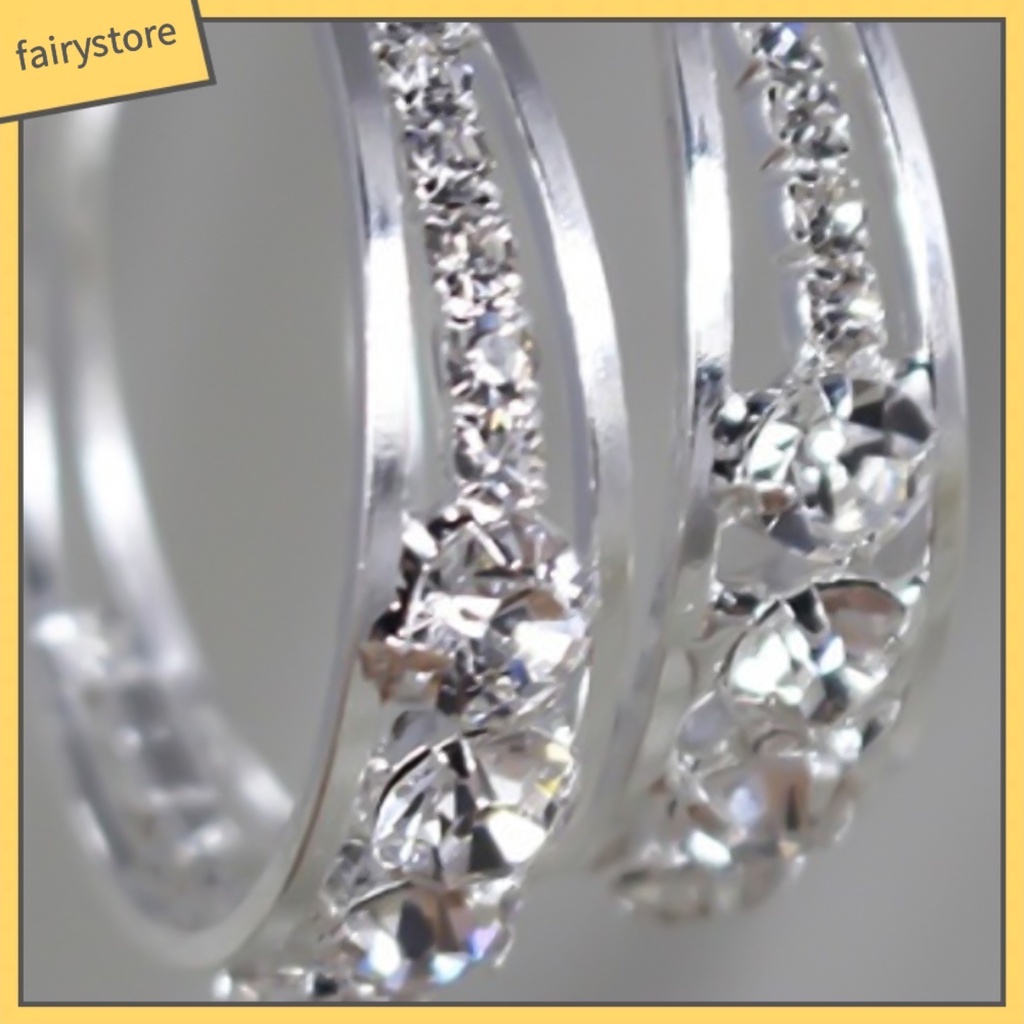 Bông Tai Hình Tròn Bằng Hợp Kim Đính Đá Lấp Lánh Sang Trọng