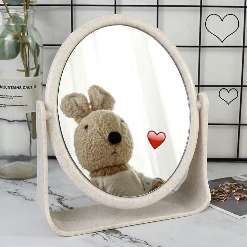 Gương để bàn trang điểm tai mèo nhỏ URI DECOR gương Soi 2 Mặt