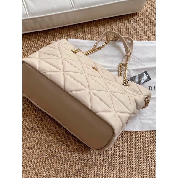 TNS-Túi tote công sở vừa laptop chần ô siêu đẹp Luxio xuất Âu - màu đen nâu và kem classic