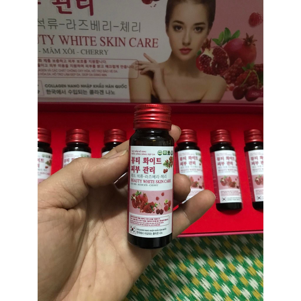 Nước uống đẹp da COLLAGEN BEAUTY WHITE SKIN CARE Lựu đỏ - Mâm Xôi -Cherry giúp giảm lão hóa da , hỗ trợ làm đẹp