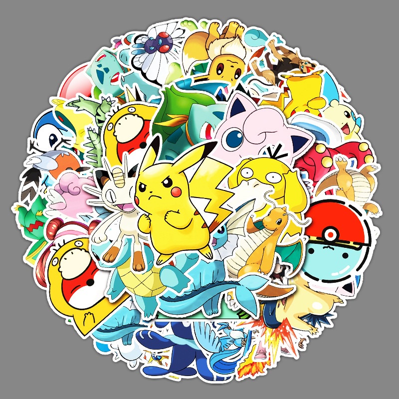 Combo 30 Sticker Chống Nước Decal Dán Điện Thoại Laptop Mũ Bảo Hiểm Vali Guitar Bình Nước [POKEMON PIKACHU]