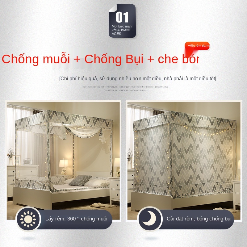 Màn ngủ mùng gia đình tích hợp dây kéo yurt Che nắng giường 1,8m vải mới chống bụi bên trên kèm theo đầy đủ 1,5m