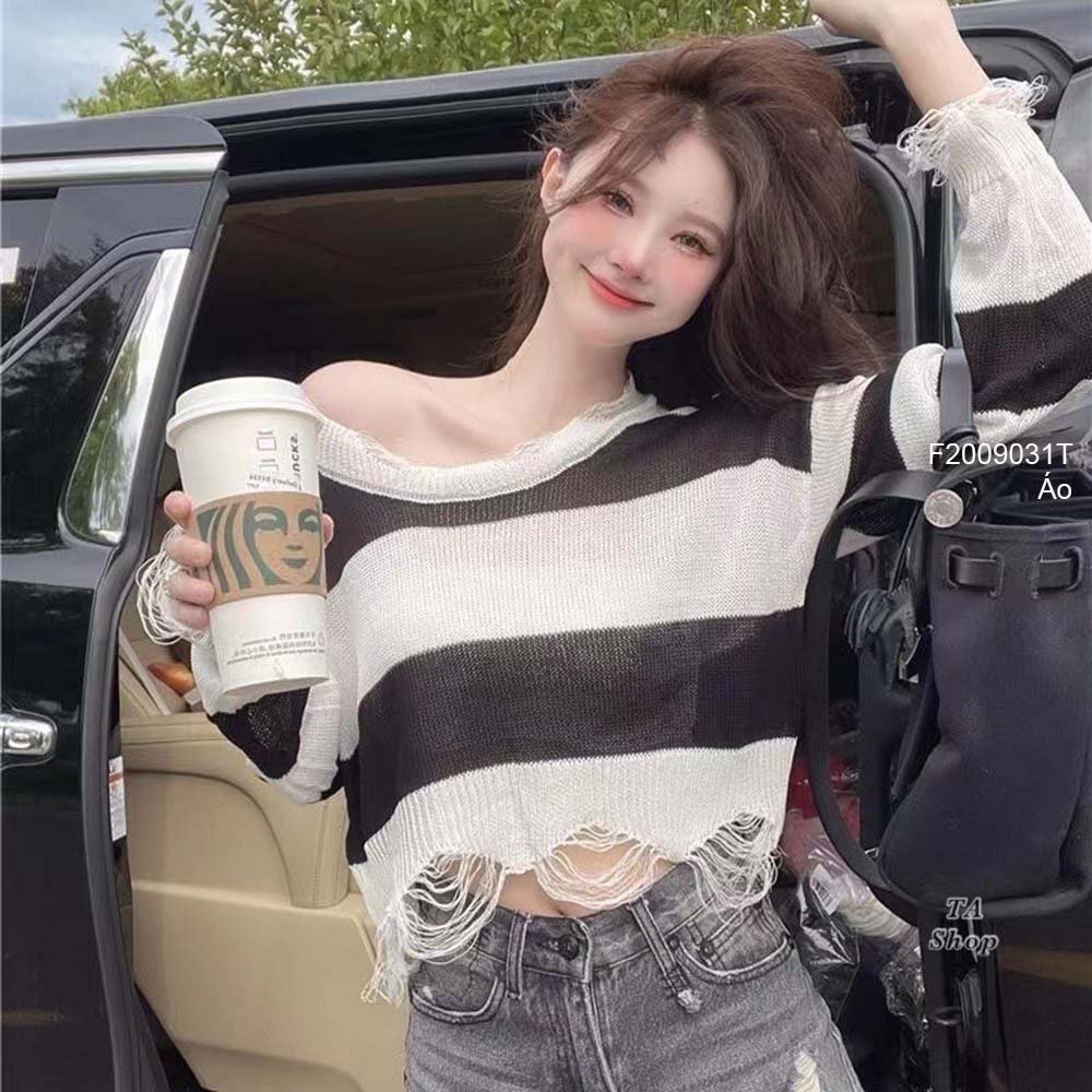 Áo len kiểu mỏng rách lai tay dài hàng QC!