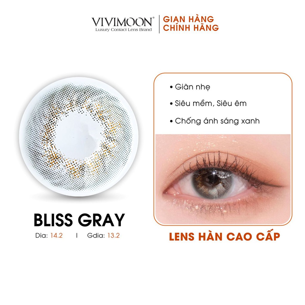 [Mã FMCGMALL -8% đơn 250K] Kính Áp Tròng Cận Màu Xám Hàn Quốc Chính Hãng Vivimoon Bliss Gray 13.2mm