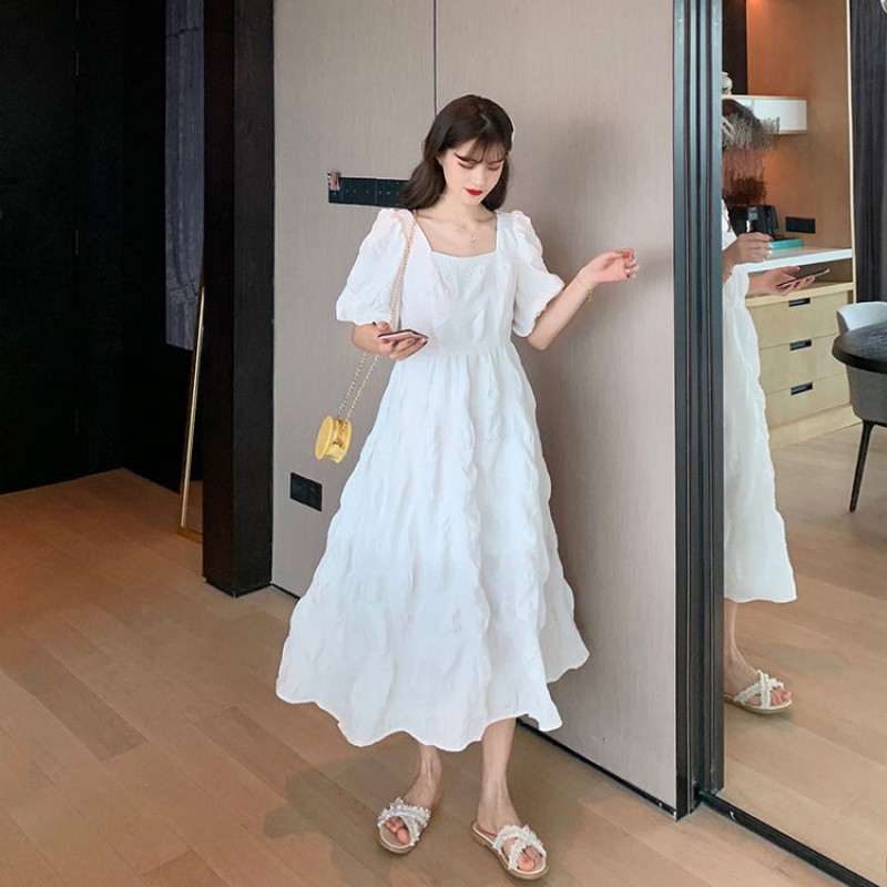 Váy Babydoll trắng cổ vuông dáng dài, Đầm Babydoll hàng loại 1 | BigBuy360 - bigbuy360.vn