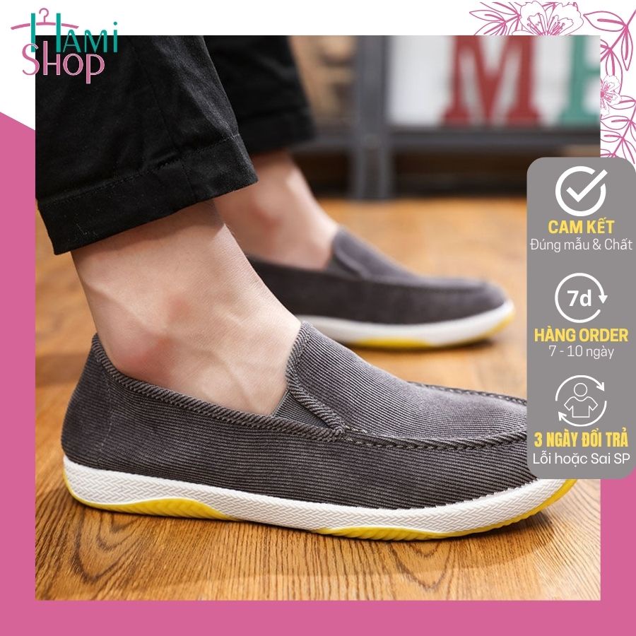 Giày lười nam giày vải Hàn Quốc đế cao su siêu êm