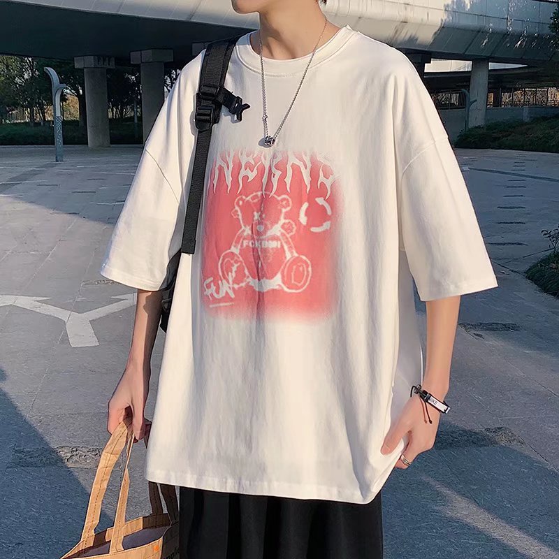 Áo Thun Dáng Rộng In Họa Tiết Hoạt Hình Phong Cách Hip Hop Đường Phố Hàn Quốc Thời Trang Mùa Hè Cho Nam
