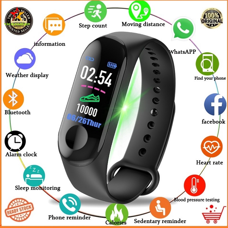 Đồng Hồ Thông Minh M3 %0020 Hỗ Trợ Đo Nhịp Tim / Huyết Áp Mi Band 3