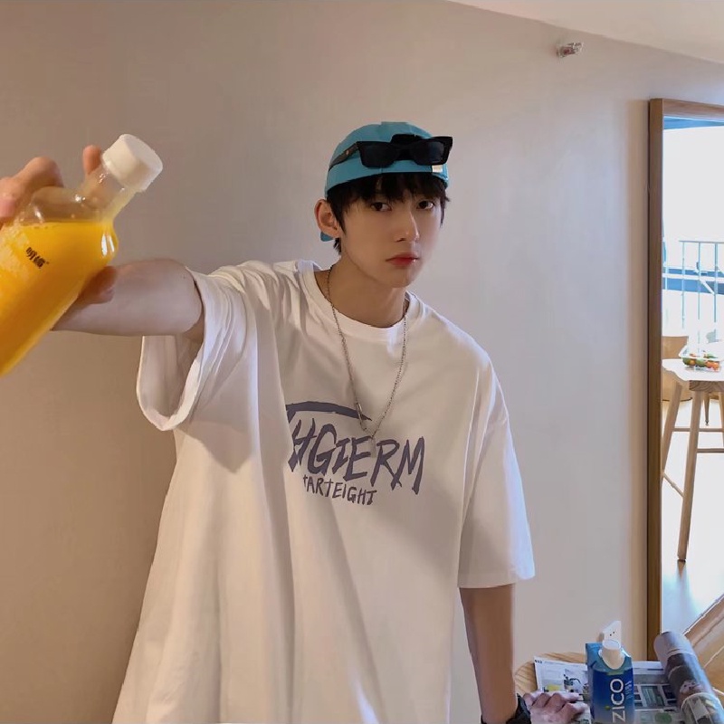 Áo Thun Nam Dáng Rộng In Chữ Phong Cách Hàn Quốc Thời Trang Mùa Hè Thoải Mái Cỡ M-8XL