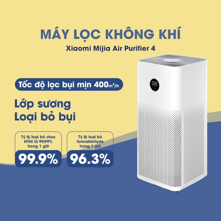 Máy Lọc Không Khí Xiaomi Mi Air Purifier 4 (48m²) - Purifier 4 Lite (43m²) - Kết Nối APP - Hàng Chính Hãng-BH 12 Tháng