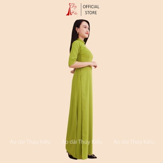 Áo dài trơn lụa Nhật cổ 2 phân màu xanh cốm  AK14