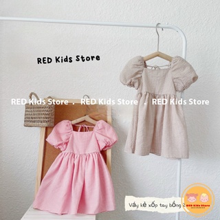 Set váy cho bé, váy kẻ xốp tay bồng 2 lớp cho bé gái dễ thương